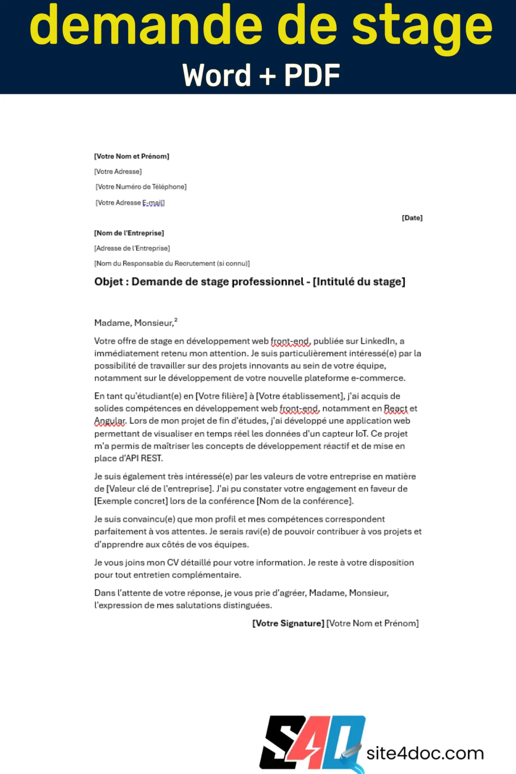 Mod le De Lettre Demande De Stage NPTNHT