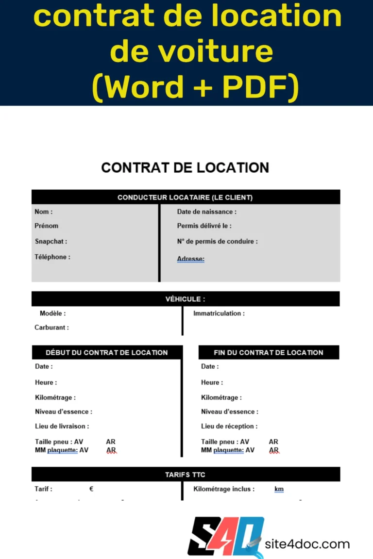 Modèle Gratuit de Contrat de Location de Voiture à Télécharger au Format Word et PDF