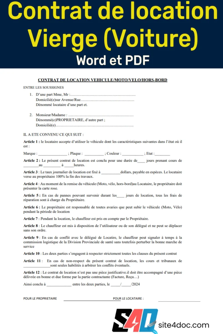 Contrat de location automobile prêt à l'emploi - Versions PDF et Word