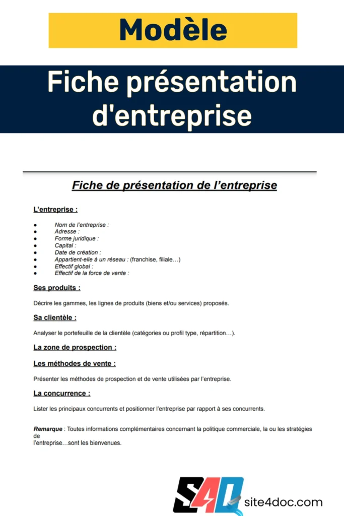 fiche de présentation d'entreprise - image