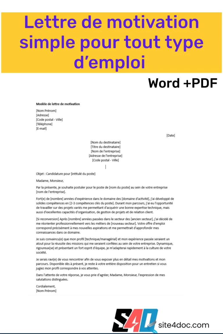 lettre de motivation simple téléchargeable en Word et PDF