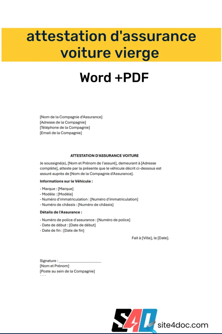 Téléchargez l'Attestation d'Assurance Voiture Vierge en PDF et Word