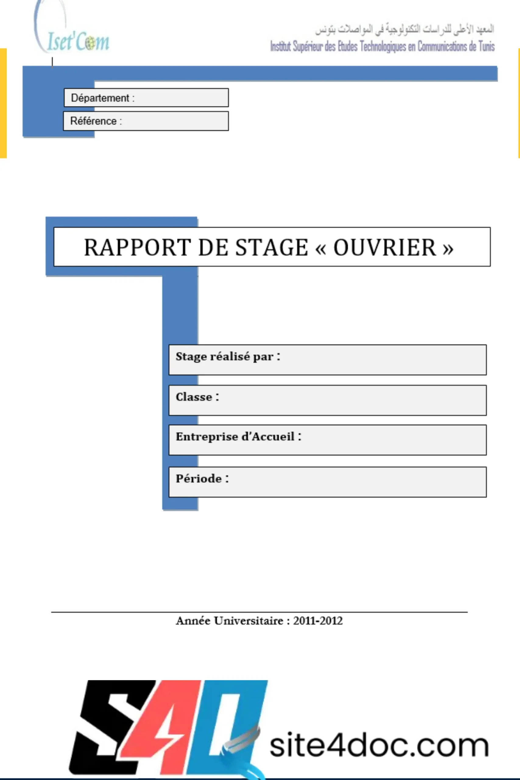 page de garde pour rapport de stage à télécharger en word