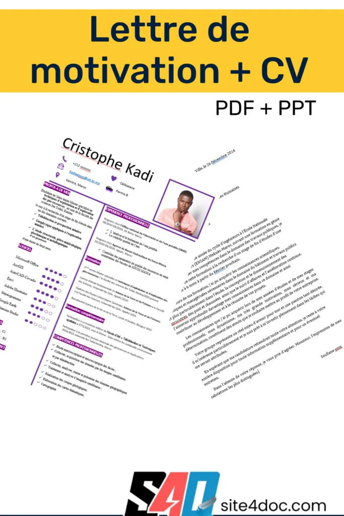 Lettre de motivation au format PDF accompagnée d'un CV au format PPT.