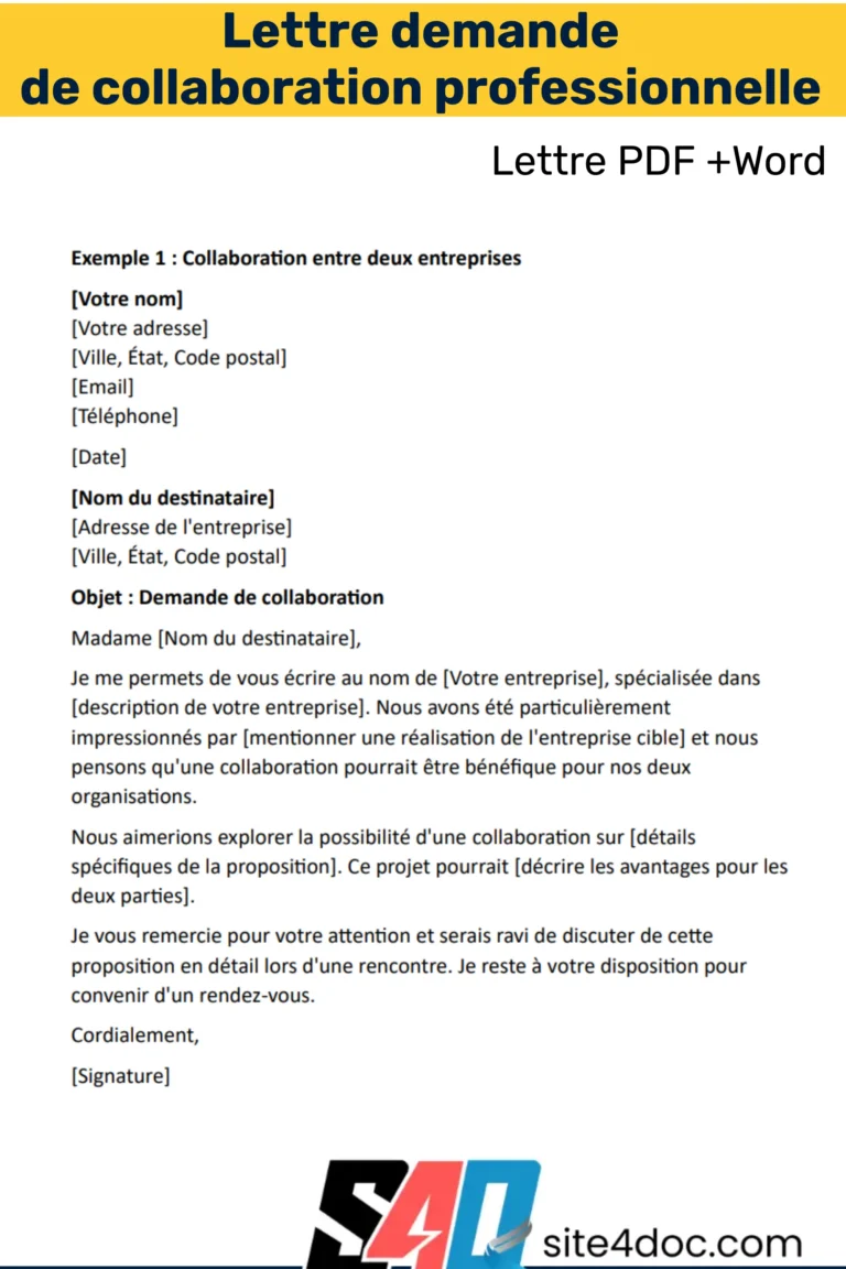 Une lettre formelle demandant une collaboration professionnelle, au format PDF.