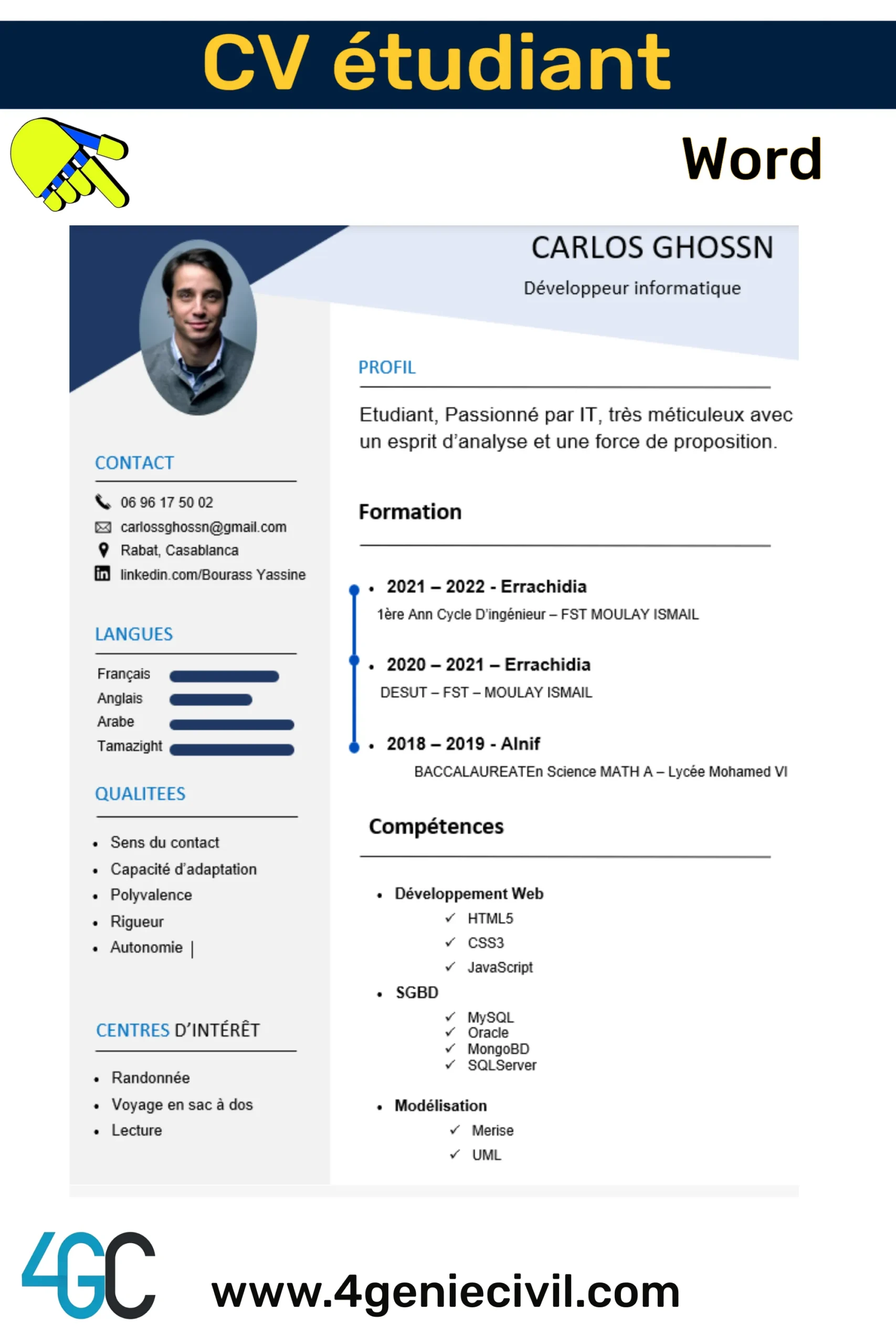 Exemple de CV étudiant pour un stage