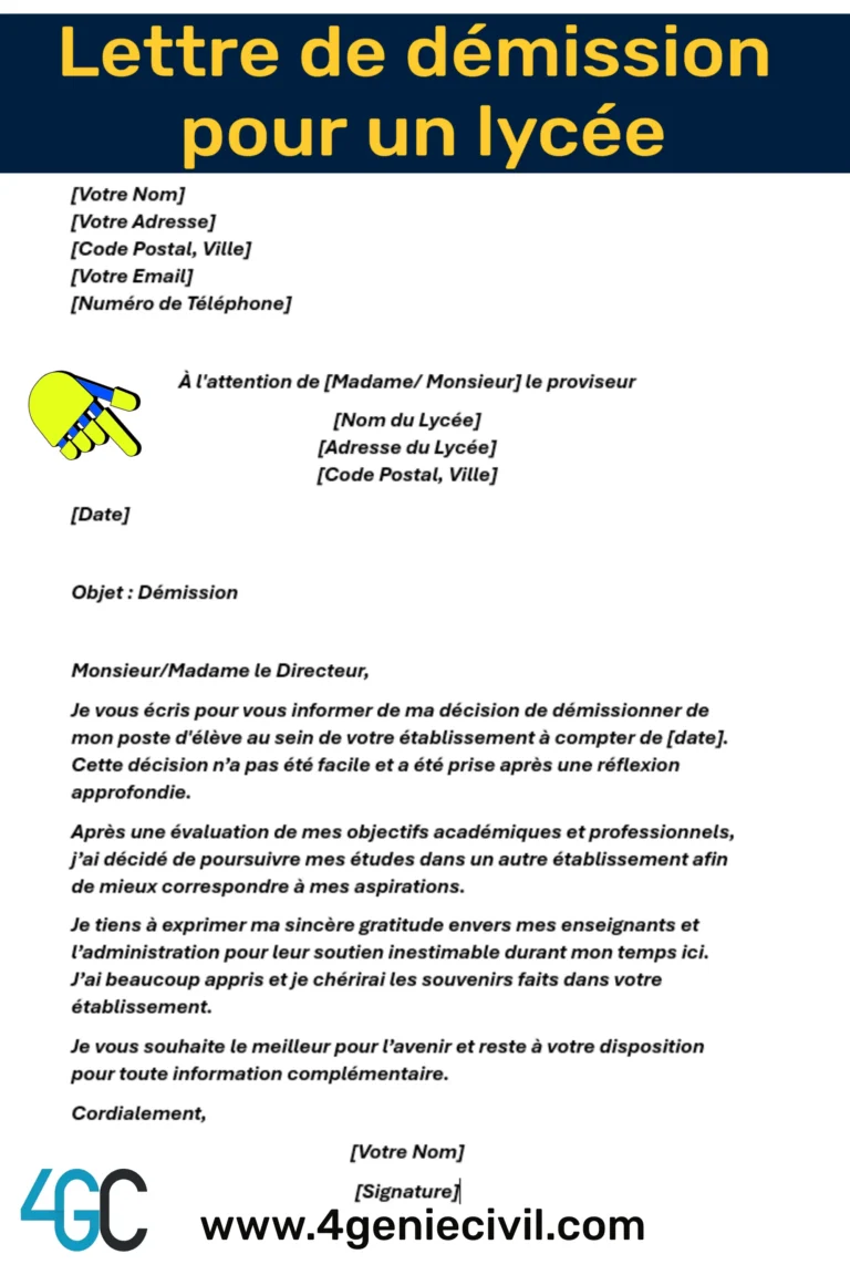 Image illustrant un modèle de lettre de démission pour un lycée, avec des conseils pratiques sur la rédaction.