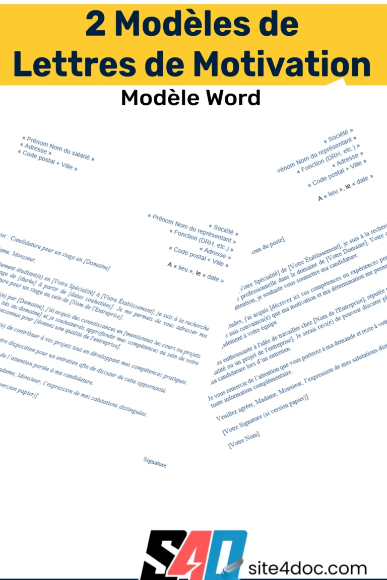 2 Modèles de Lettres de Motivation Gratuites en Word pour Réussir Votre Candidature 3 Modèles de lettres de motivation gratuites à télécharger en format Word.