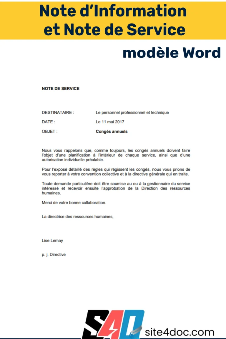 Modèle de Note d’Information – Exemple au format Word avec Note de Service téléchargeable.