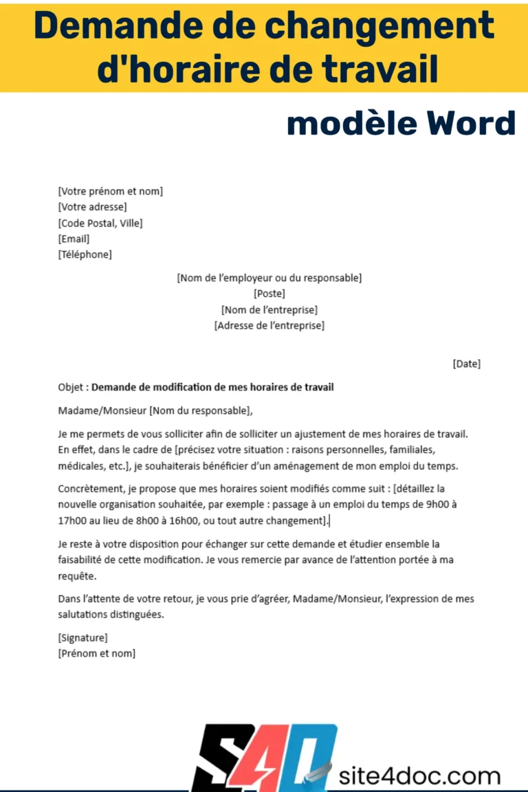 Illustration représentant un salarié en train de remplir une demande écrite pour un changement d'horaire de travail, avec un ordinateur et des documents.