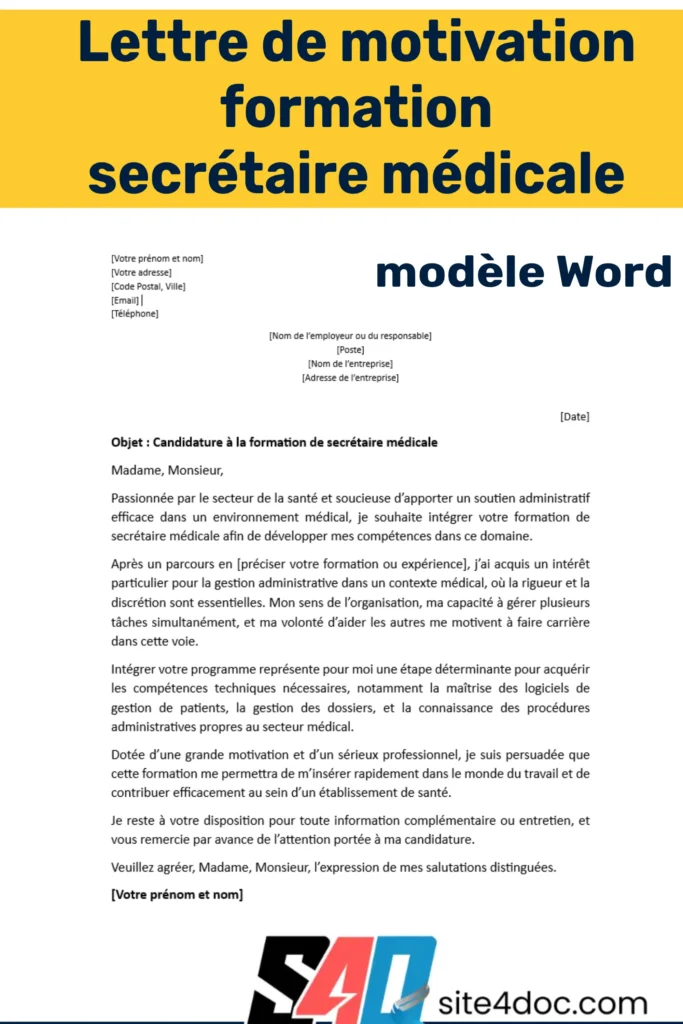Modèle de lettre de motivation pour formation de secrétaire médical avec une plume et un ordinateur portable