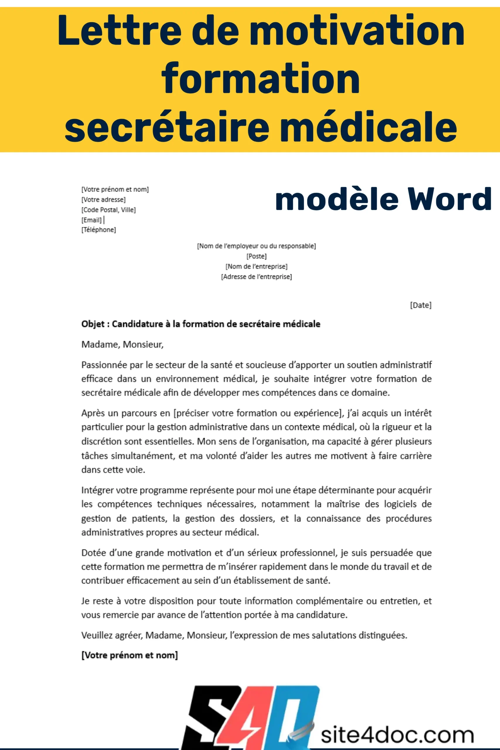Modèle de lettre de motivation pour formation de secrétaire médical avec une plume et un ordinateur portable