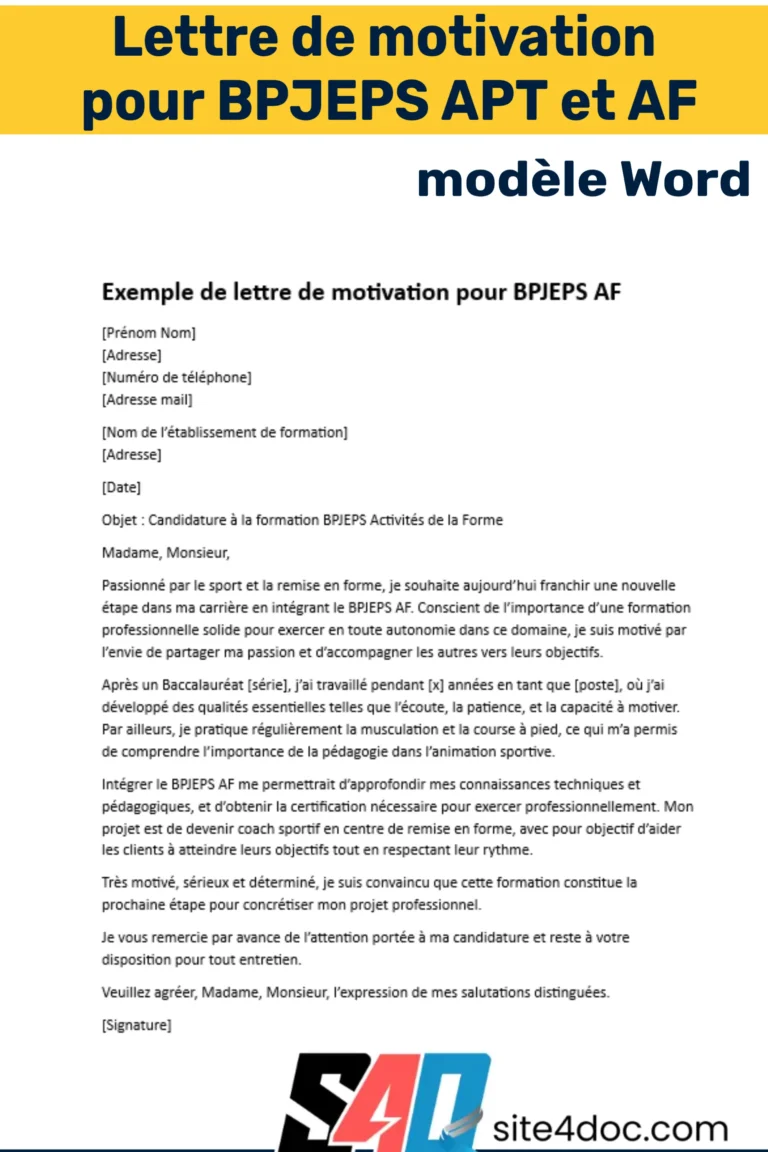 Exemple de modèle de lettre de motivation pour le BPJEPS APT ou AF, à télécharger en format Word, avec une lettre manuscrite et un ordinateur portable en arrière-plan.