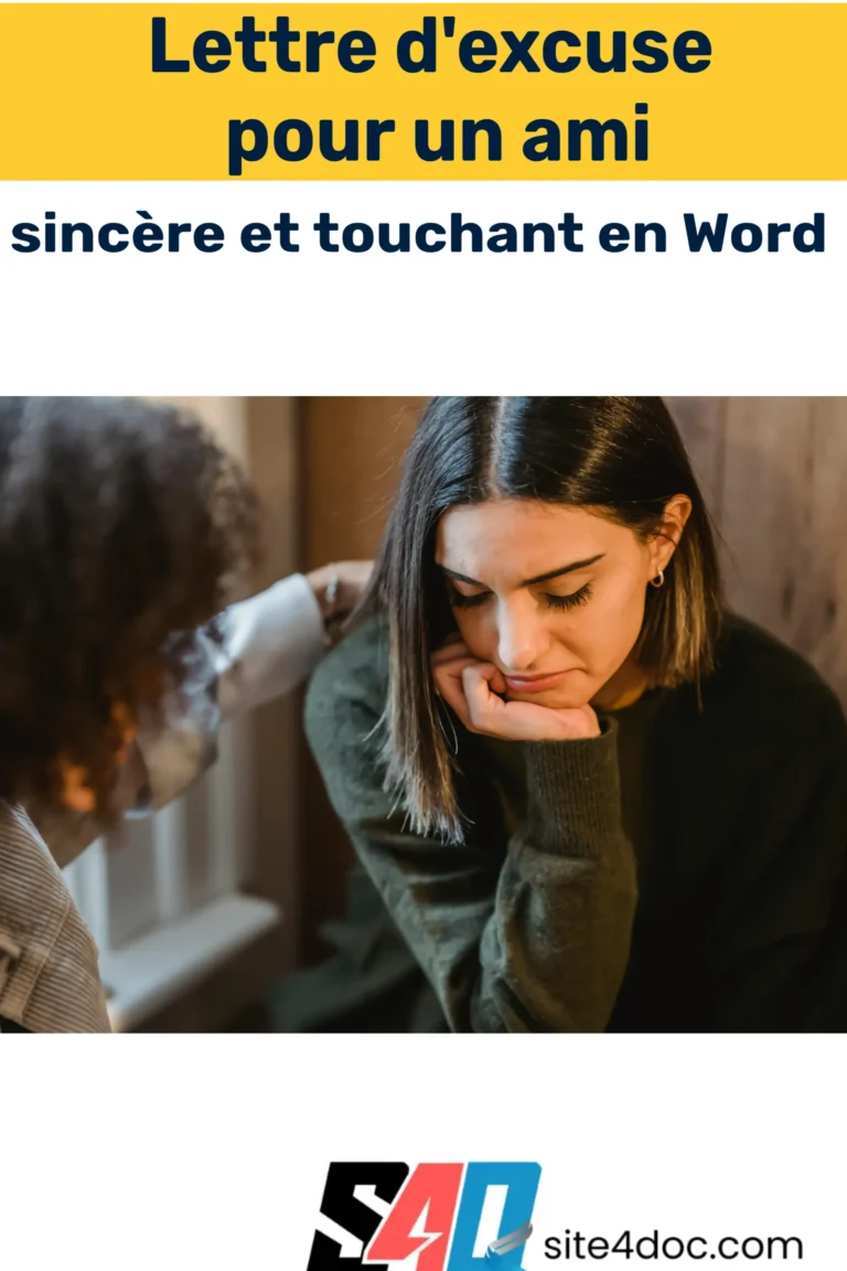Exemple de lettre d'excuse manuscrite pour un ami ou une amie, avec message sincère et touchant, en format Word