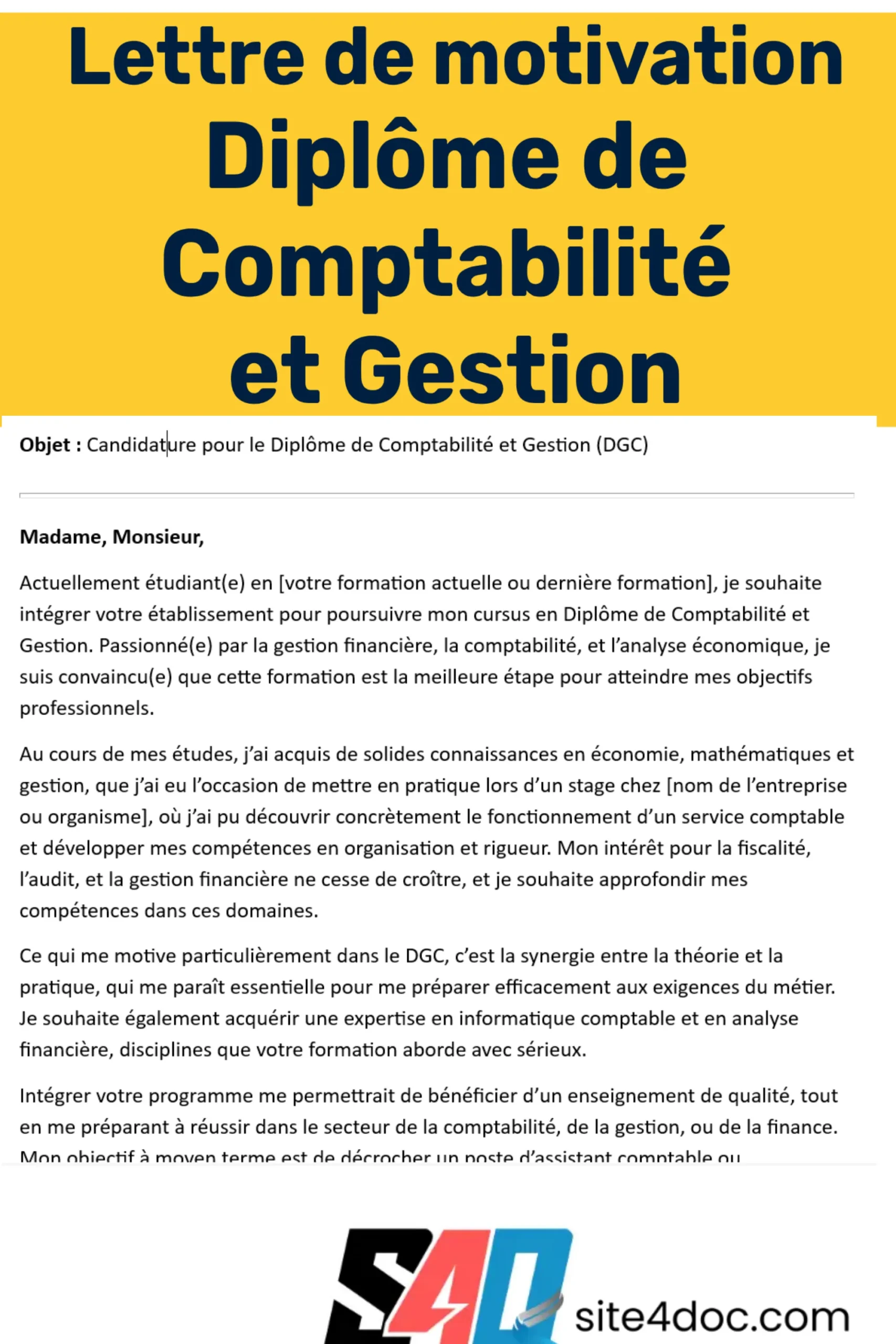 Modèle de lettre de motivation pour le DGC, affiché en format Word, prêt à personnaliser