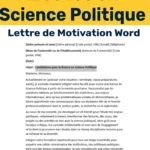 Exemple de modèle de lettre de motivation pour une candidature en licence de Science Politique, présenté sous un document Word avec une mise en page professionnelle.