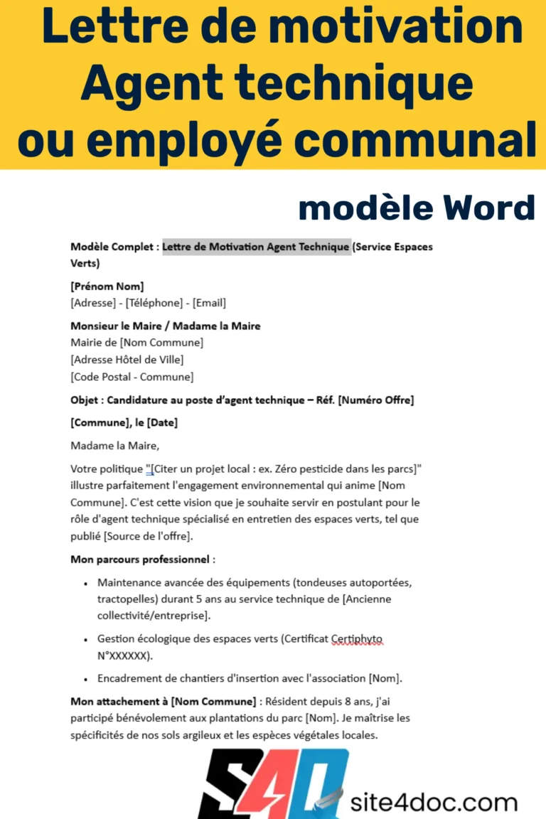 Exemple de lettre de motivation pour poste d’agent technique ou employé communal