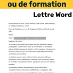 Exemple d’une lettre de demande de report d’admission ou de formation rédigée sur un ordinateur, avec un modèle Word affiché à l’écran.