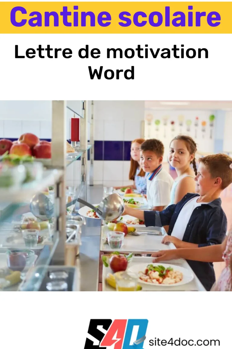Modèle de lettre de motivation pour un poste en restauration scolaire, avec ou sans expérience, illustré d’un exemple de candidature professionnelle.