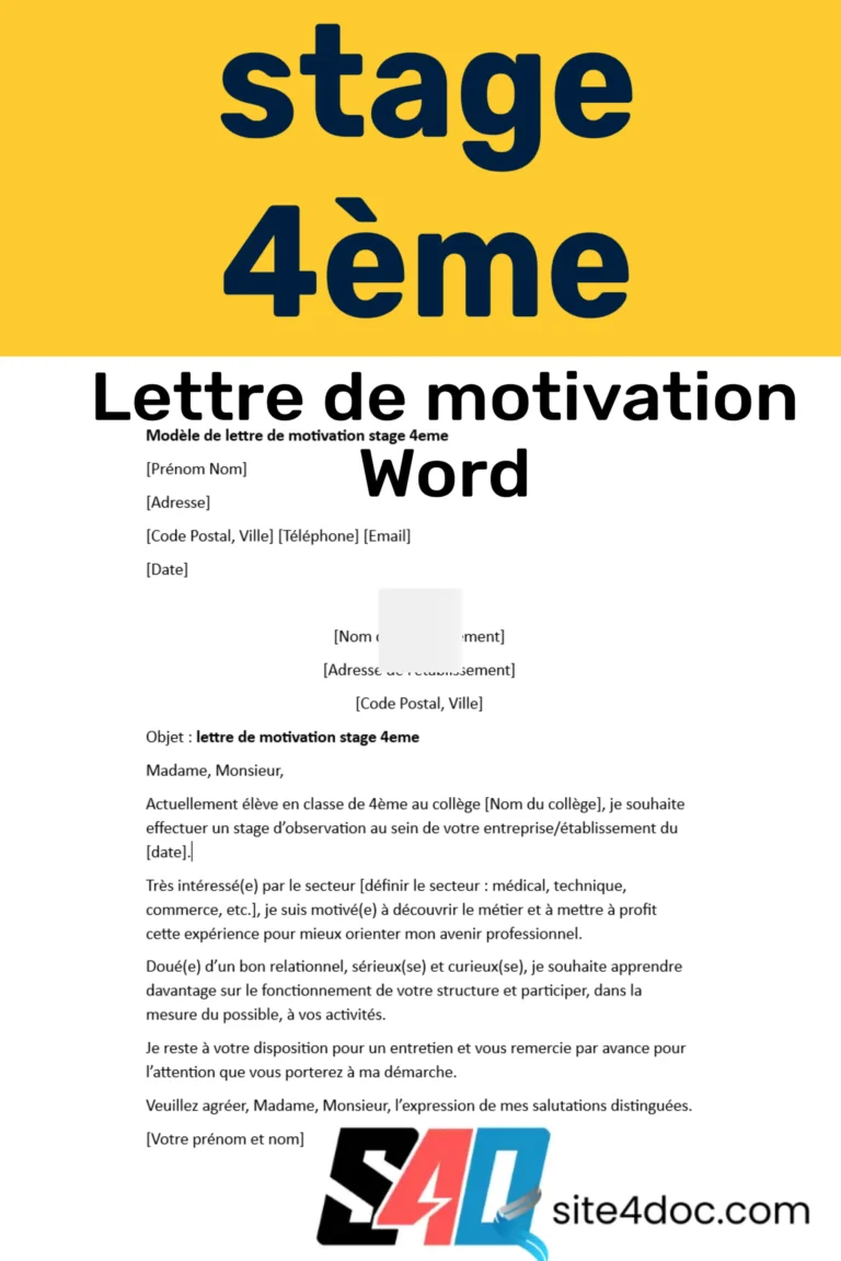 Exemple de lettre de motivation pour un stage en 4ème, avec un modèle Word à télécharger