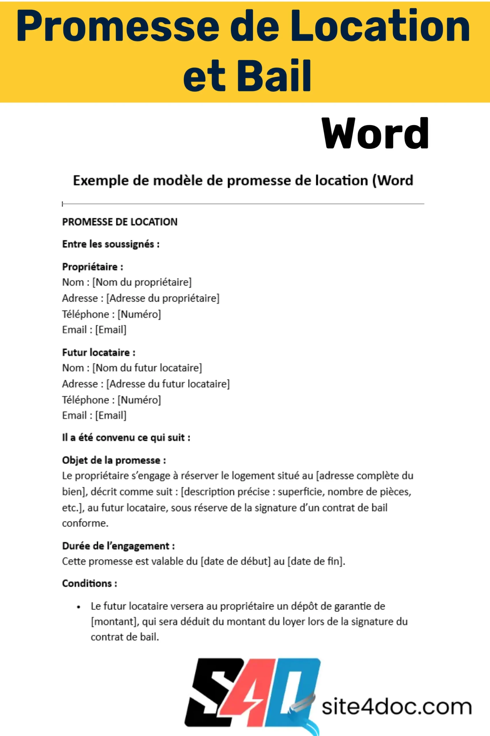 Exemple de modèle de promesse de location et bail en format Word pour professionnels