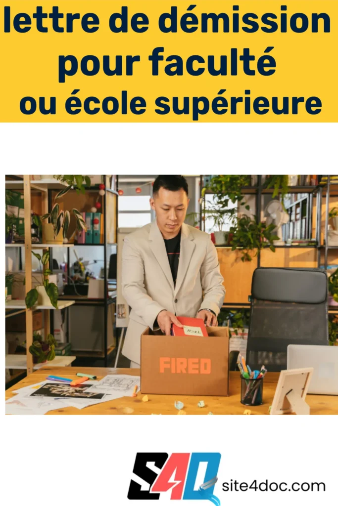 Exemple de lettre de démission pour une faculté ou une école supérieure au format Word, prête à télécharger et à personnaliser selon votre situation.
