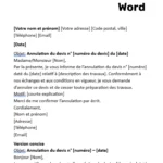 Image d’un document Word affiché sur ordinateur, avec un en-tête “Devis travaux” et du texte mis en forme, symbolisant un modèle de lettre d’annulation ou de rétractation.