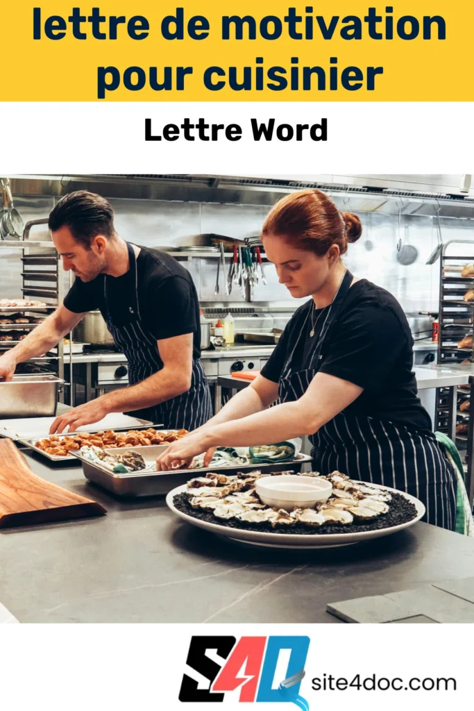 Exemple de lettre de motivation pour poste de cuisinier, affichée sur ordinateur en format Word