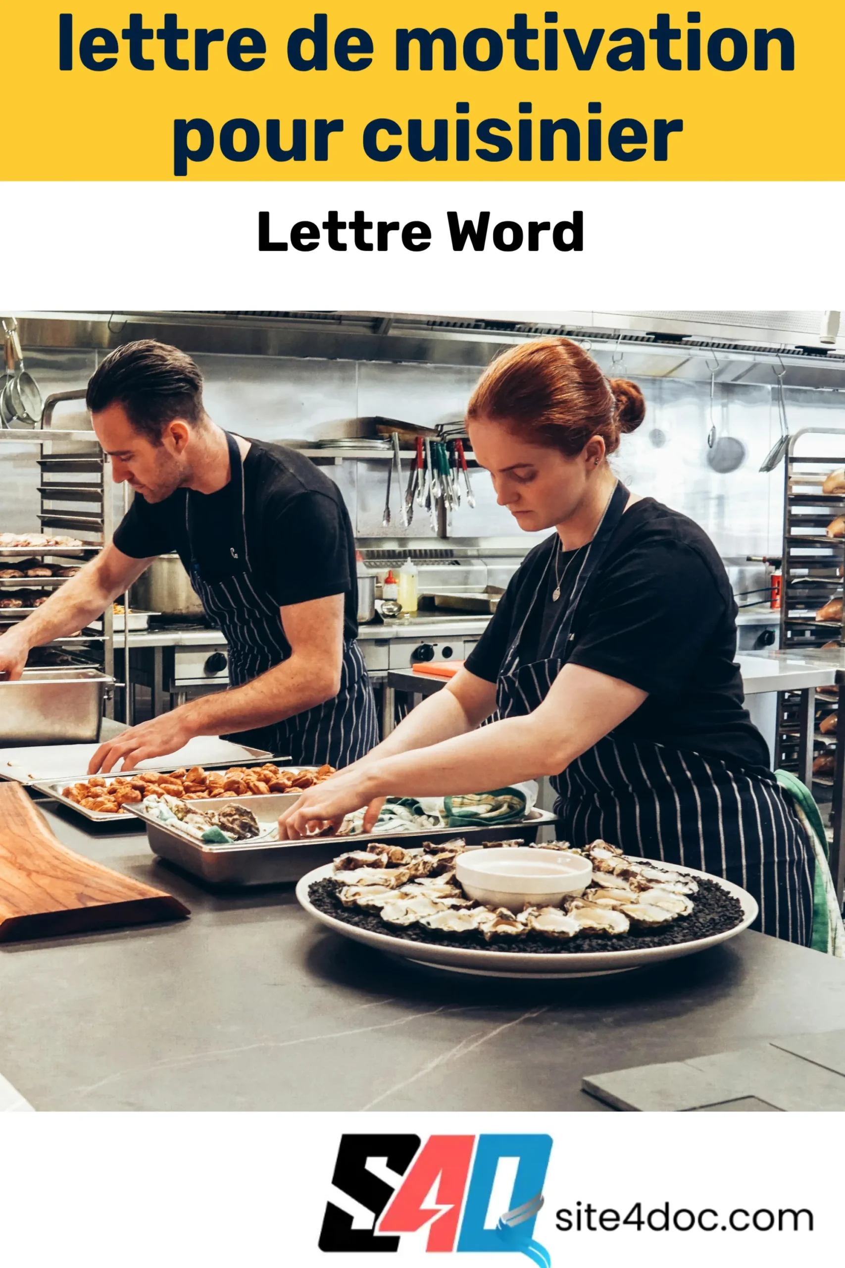 Exemple de lettre de motivation pour poste de cuisinier, affichée sur ordinateur en format Word