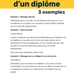 Exemple de lettre ou message de félicitations pour la réussite d’un diplôme, disponible en format Word.