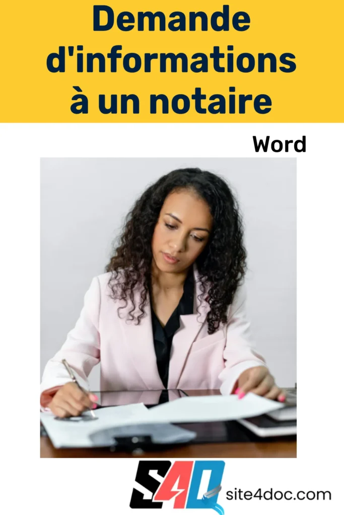 Modèle de lettre pour relancer un notaire qui ne répond pas, illustrant une demande d'informations formelle et professionnelle.