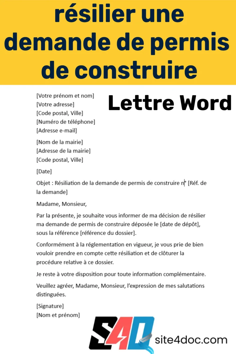 Exemple de lettre de résiliation d'une demande de permis de construire sur ordinateur