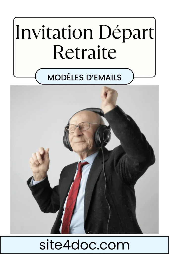 Invitation pour un pot de départ à la retraite, illustration d'un email invitant les collègues à un événement spécial pour marquer la fin de carrière.