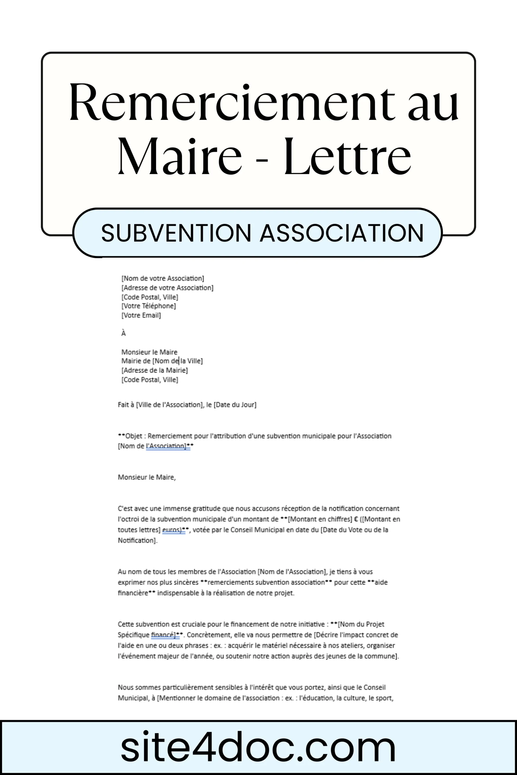 Modèle Gratuit Lettre de Remerciement au Maire pour Subvention Association
