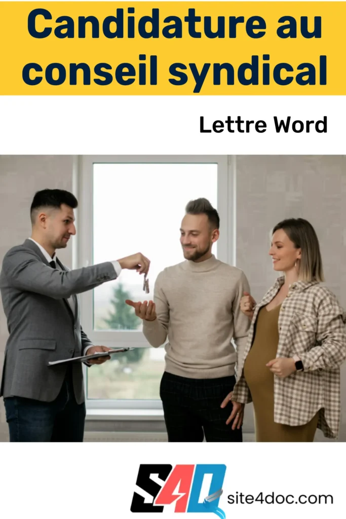 Modèle de lettre de candidature pour le conseil syndical à télécharger gratuitement au format Word, prêt à personnaliser.