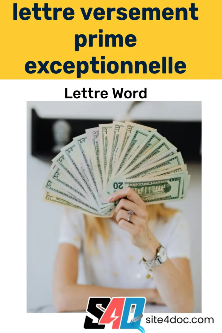 Exemple de lettre Word annonçant le versement d’une prime exceptionnelle à un salarié, avec mise en page professionnelle.