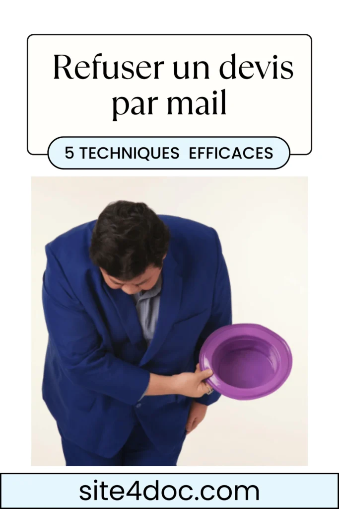Illustration représentant l'art de refuser un devis par mail avec professionnalisme et tact, montrant une communication respectueuse.