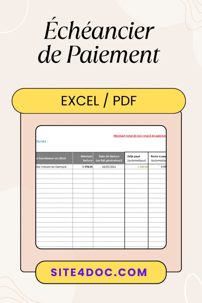 Modèle d'échéancier de paiement en Excel pour gestion financière.