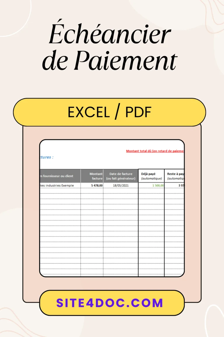 Échéancier de Paiement (Gratuit) : Modèles Excel/PDF pour Remboursement de Dette et Trésor Public 6 Modèle d'échéancier de paiement en Excel pour gestion financière.