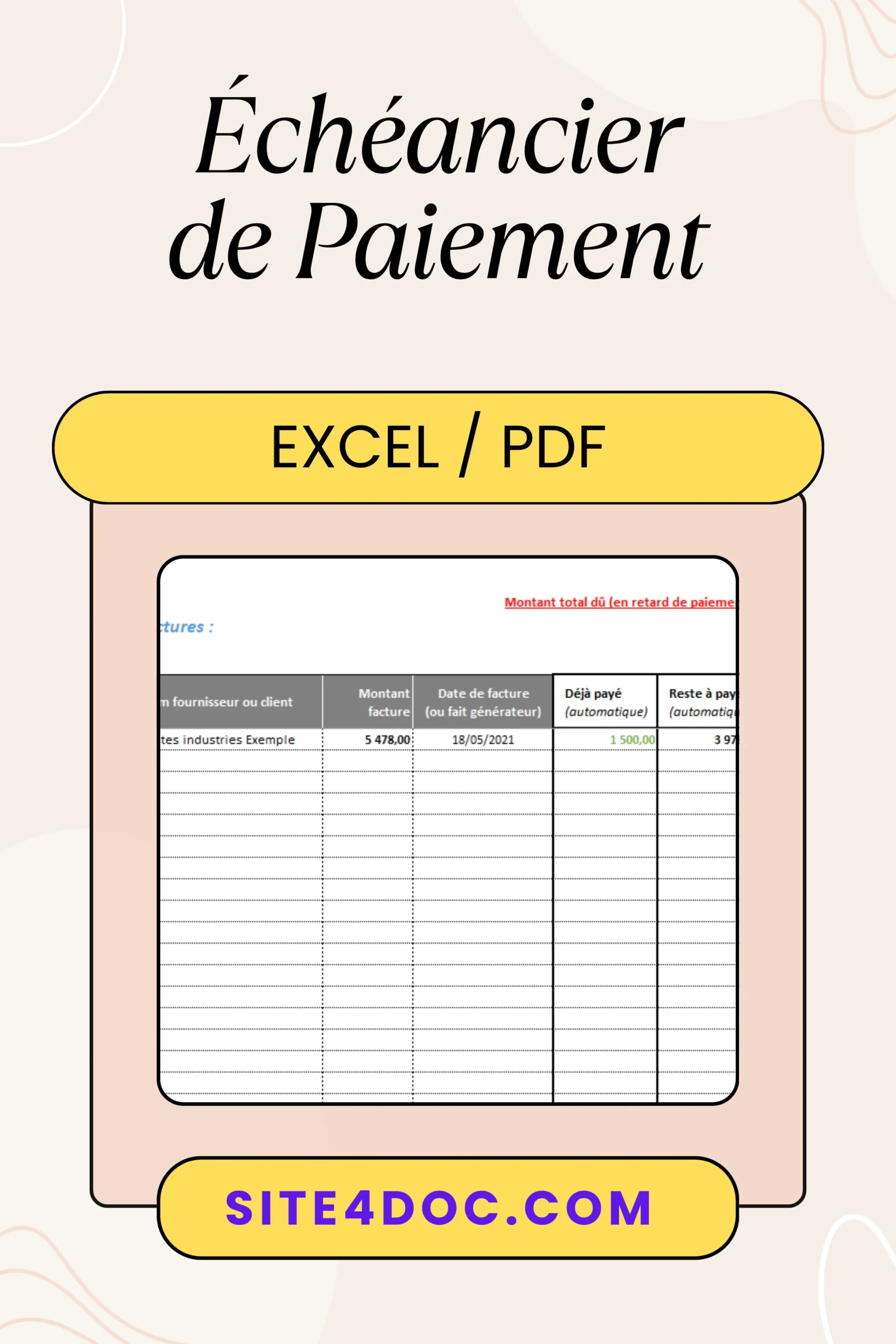 Modèle d'échéancier de paiement en Excel pour gestion financière.