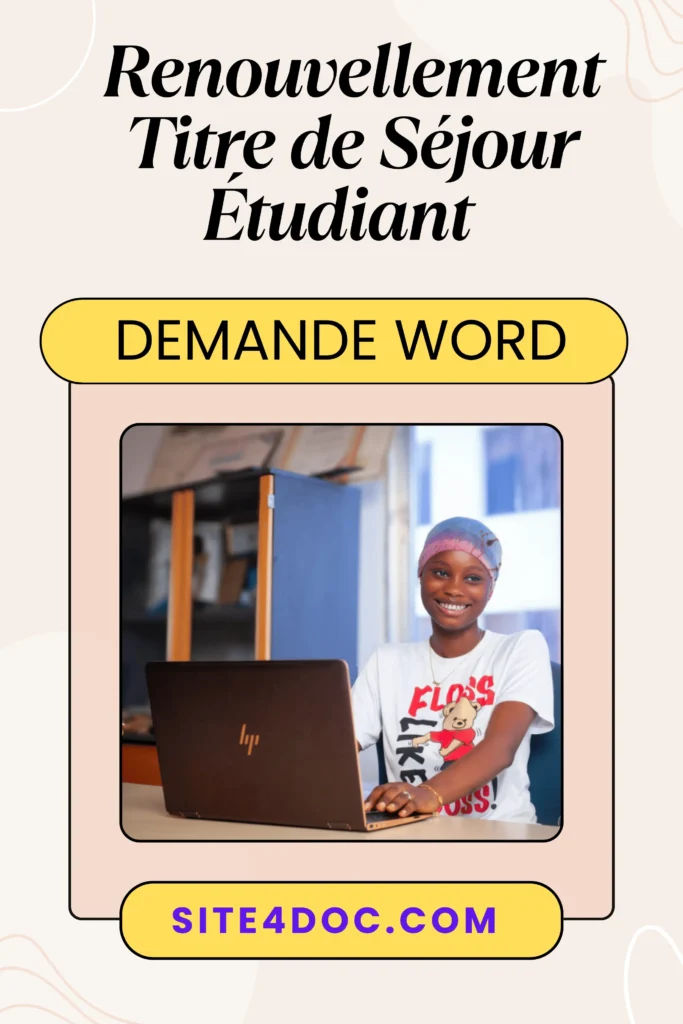 Étudiant souriant tenant sa carte de séjour étudiant française renouvelée avec succès, devant un ordinateur affichant un dossier accepté