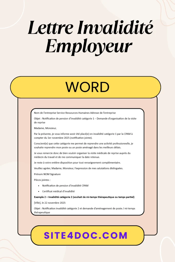 Modèle de lettre invalidité employeur prêt à télécharger en PDF avec conseils pratiques
