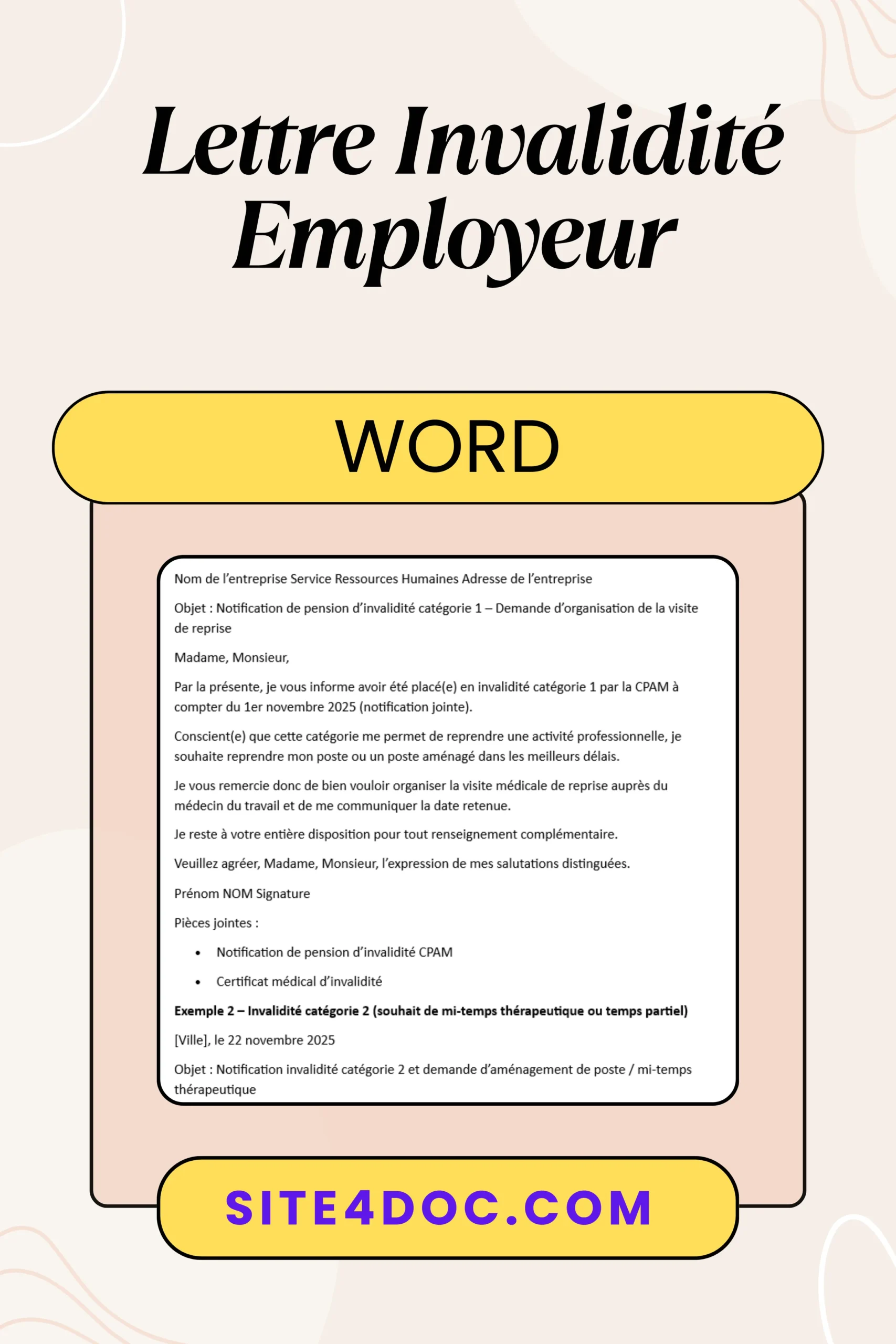 Modèle de lettre invalidité employeur prêt à télécharger en PDF avec conseils pratiques