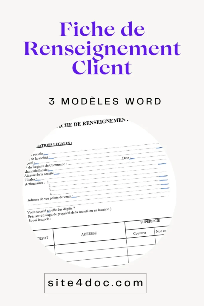 Modèle de fiche renseignement client en format Word.