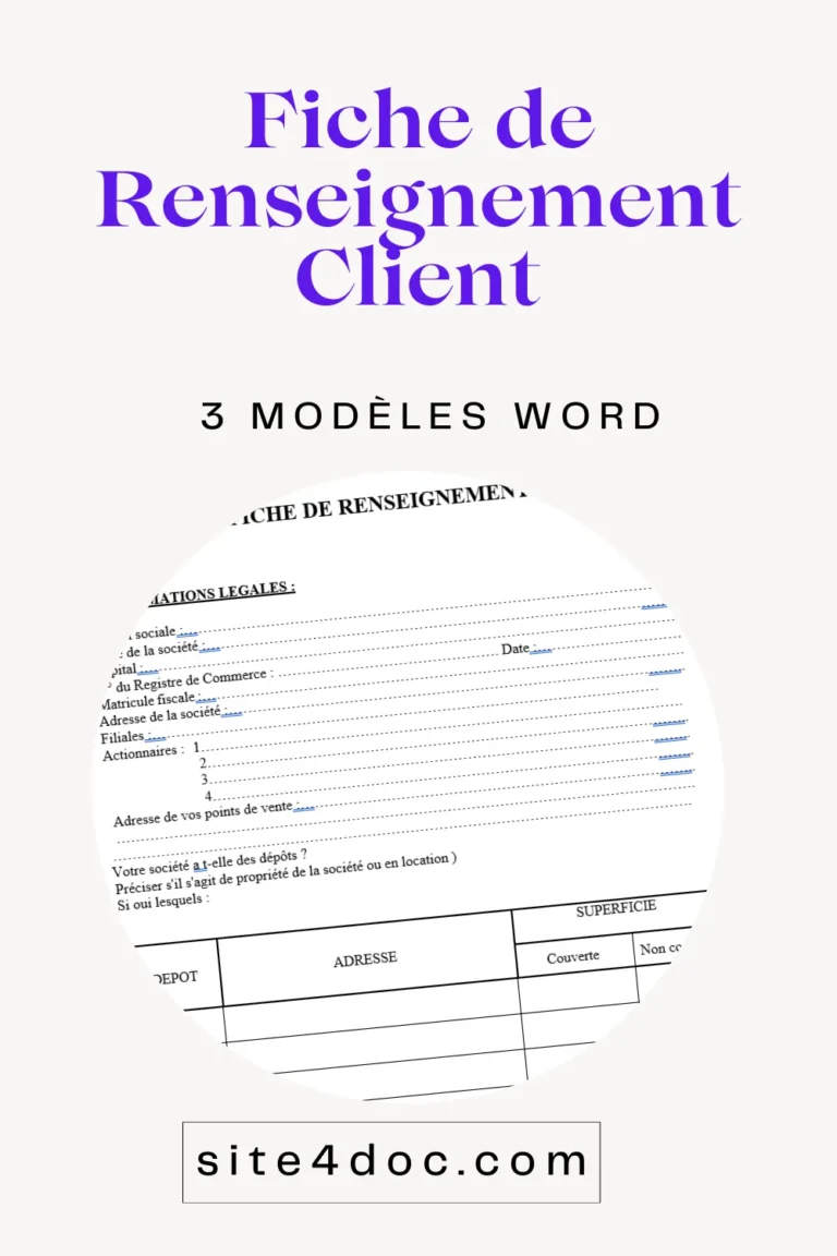 Modèle de fiche renseignement client en format Word.