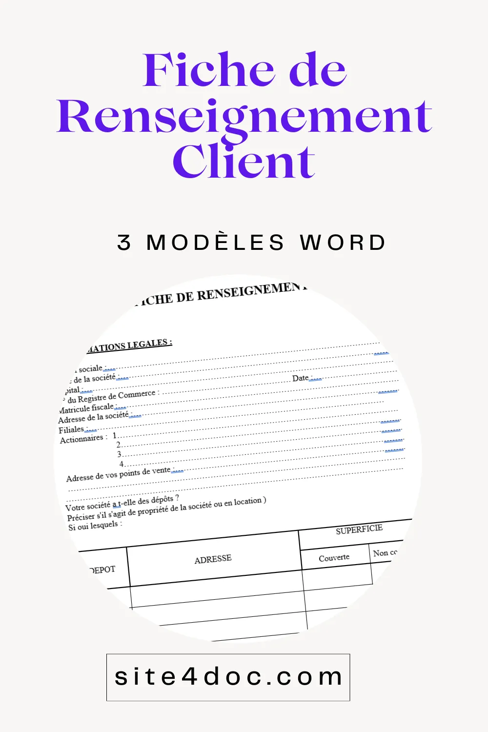Modèle de fiche renseignement client en format Word.