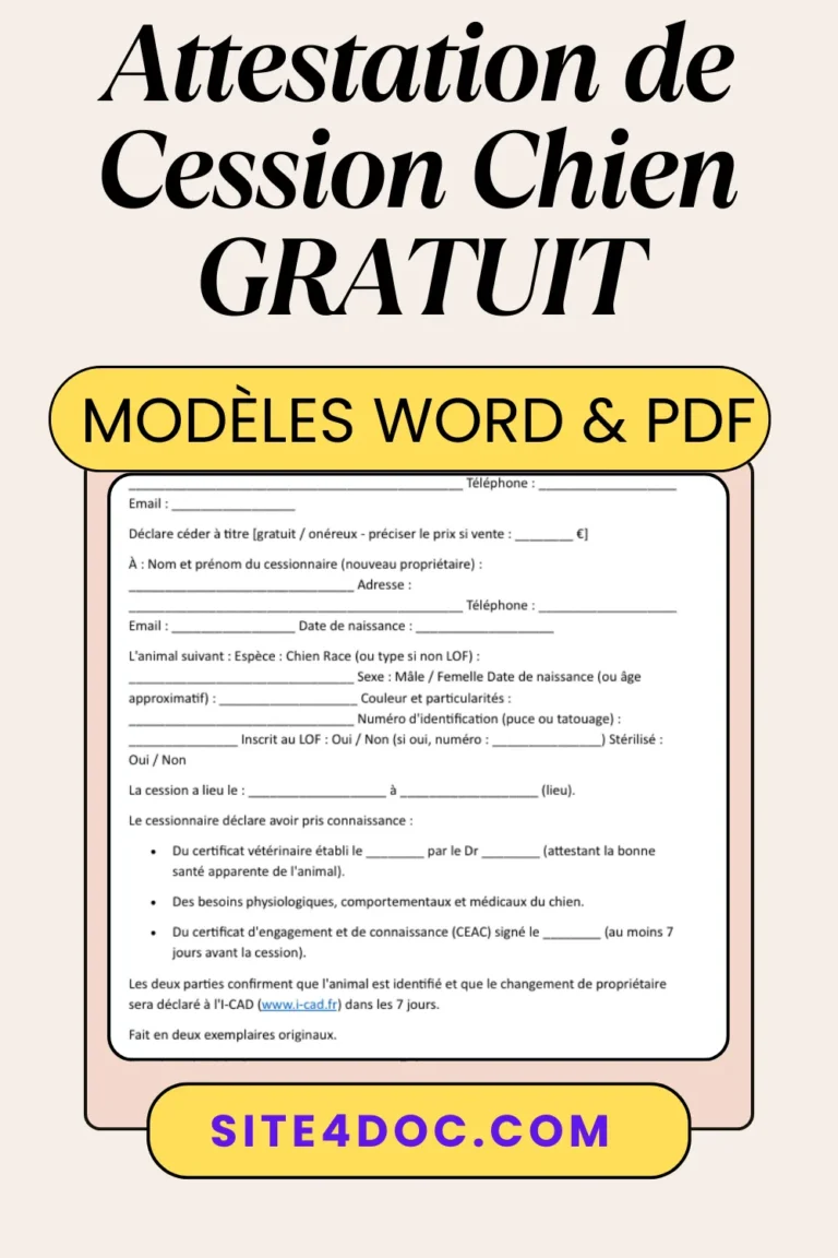 Formulaire officiel pour transfert de propriété d'un chien.