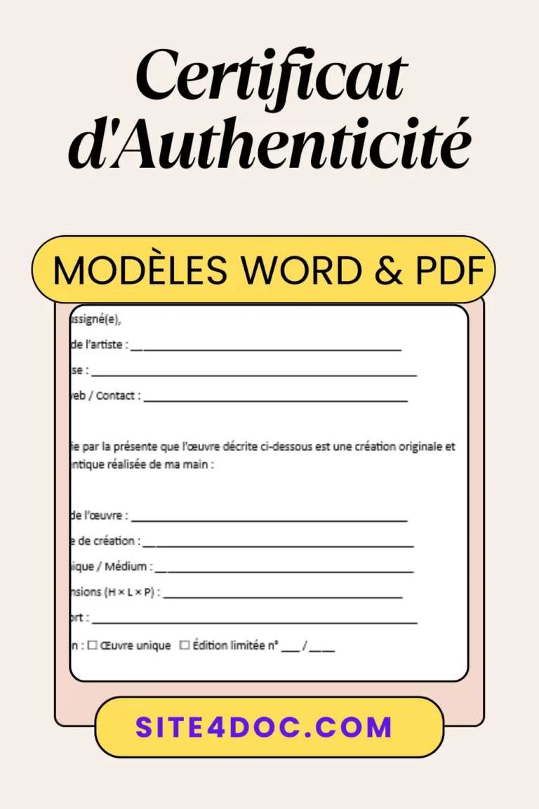 Modèle de certificat d'authenticité gratuit en Word et PDF