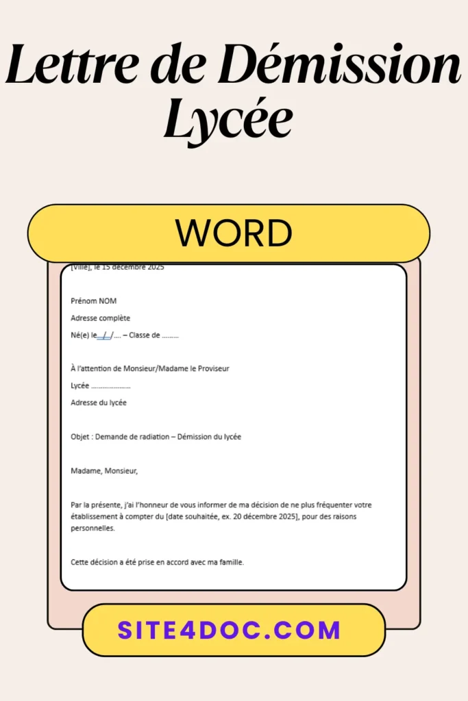 Modèle lettre de démission lycée Word gratuit à télécharger Modèle lettre de démission lycée Word gratuit à télécharger