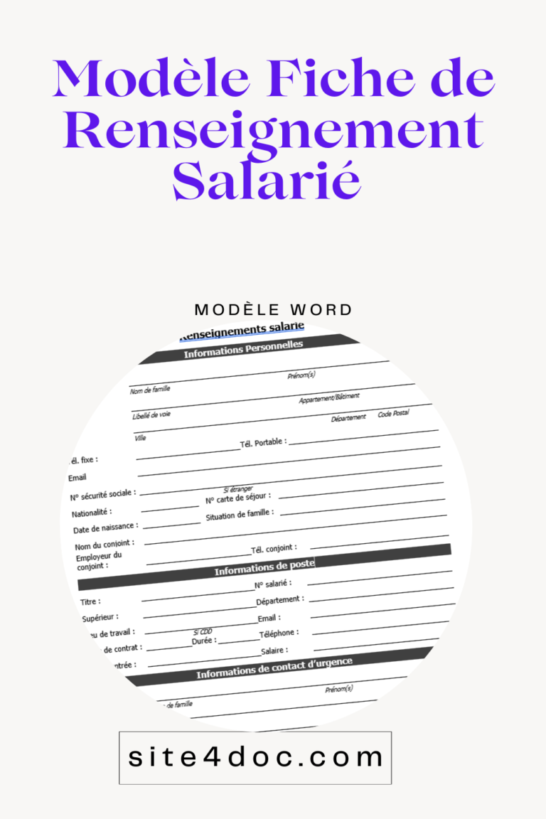 Modèle fiche de renseignement salarié Excel pour téléchargement gratuit.